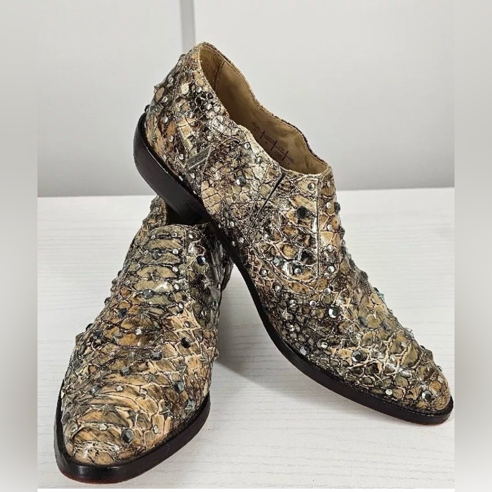 JIMMY CHOO FOR H&M SNAKESKIN LEATHER Cowboy BOOT SHOES STUDDED Size 6 Hipster